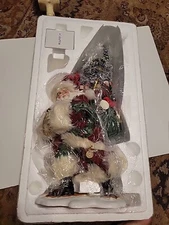 Bringing Christmas Cheer Illuminated Santa And Tree Fingurine Vintage