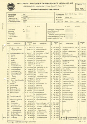 Einstelldaten Datenblatt Ersatzteilliste Solex 4A1 Vergaser BMW 625 CS - E17481