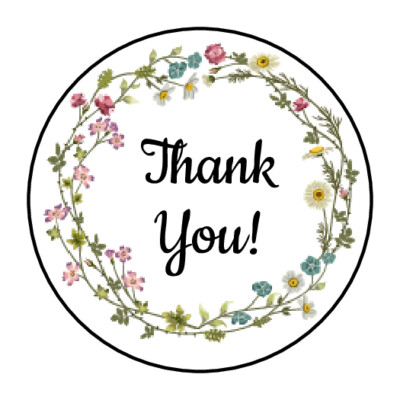 30 1.5" THANK YOU WILDFLOWER WREATH FAVOR LABELS ROUND STICKERS | eBay