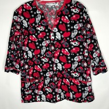 UA Woman  s Top sz M Nursing Scrubs Christmas Winter Mittens  Sleeves Medical