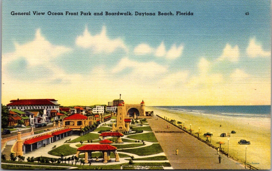 Vintage Daytona Beach Linen Postcard – Ocean Front Park & Boardwalk, Florida