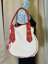 Roberta Gandolfi  Women Cotton Bag With Leather Trim Ivory And Red Leather
