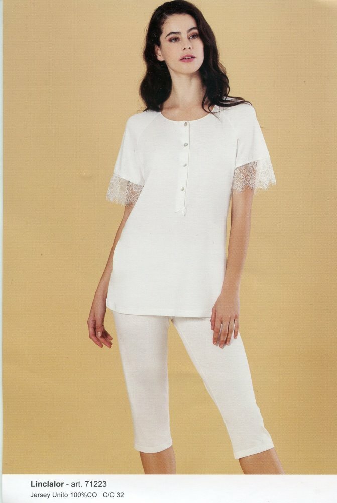 Pijama 3 Botones de Mujer A Media Manga Capri de Algodón Linclalor 71223