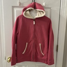 Lands' End Girls Pink Zip Sherpa Lined Hoodie Sweatshirt Jacket Size XL 16 