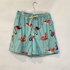 City Streets Pink Flamingo Swim Trunks Blue Turquoise Swimming Shorts MEN Medium