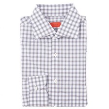 Isaia 'Italia' Gray-Tan Check Lightweight Cotton Dress Shirt 15.5 Eu 39 NWT