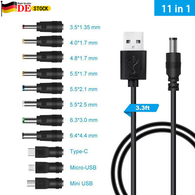 11 in 1 Universal Stromkabel USB zu DC 5,5*2,1mm 6,4*4,4mm Klinke 5V Ladekabel