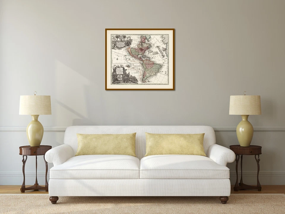 America North & South United States early old map Seutter 1730 art print poster - Image 2 of 4