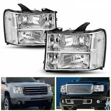 Fit 2007-2014 GMC Sierra 1500 2500HD Chrome Headlights Clear Lamps Assembly New
