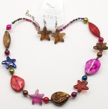 Beach Ocean Themed Earrings with Glass Beads Necklace New