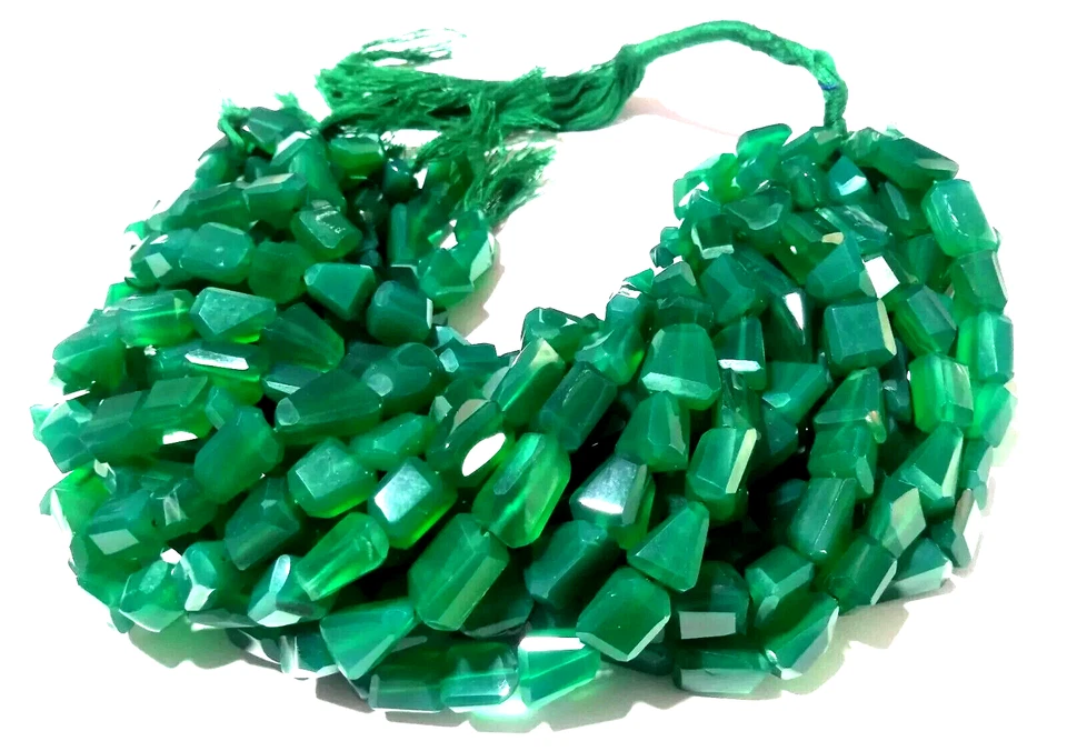 Green Onyx Nugget Tumble Faceted 7-10mm Natural Gemstone Beads 1 Strand 10"Inch - Image 3 of 4