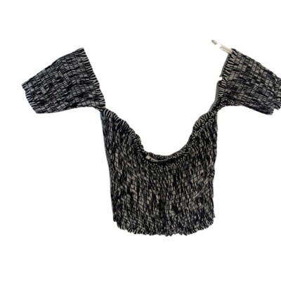 Audrey 3+1 Women s Size Small Smocked Off Shoulder Top Cropped Black White Geo