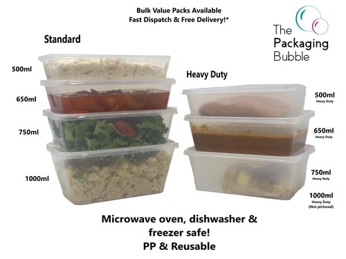 Food Plastic Containers with lids Takeaway Microwave Freezer Safe Reusable Boxes - Afbeelding 1 van 24