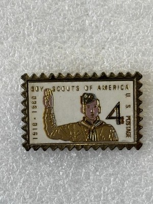 Pin s Boy Scouts Of America US USA 1910 1960 Timbre Stamp Postage 4 Salut Symbol
