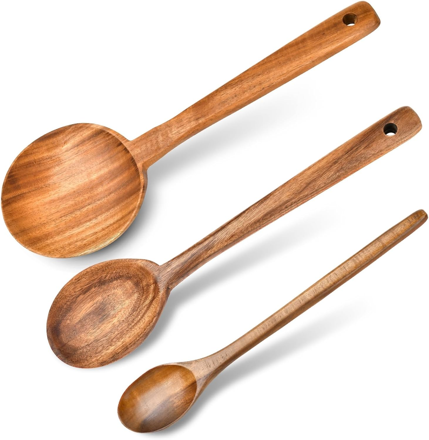 3 Pcs Olive Wood Cooking Spoon Set with Long Handle for Kitchen