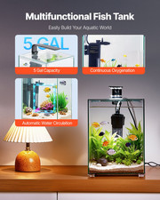 VEVOR Fish Tank Aquarium, 5 Gallon Square Ultra-Clear Glass Starter Smart Tank A