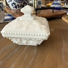 Vintage Westmoreland Beaded Grape Compote Candy Dish Milk Glass & Lid Cover