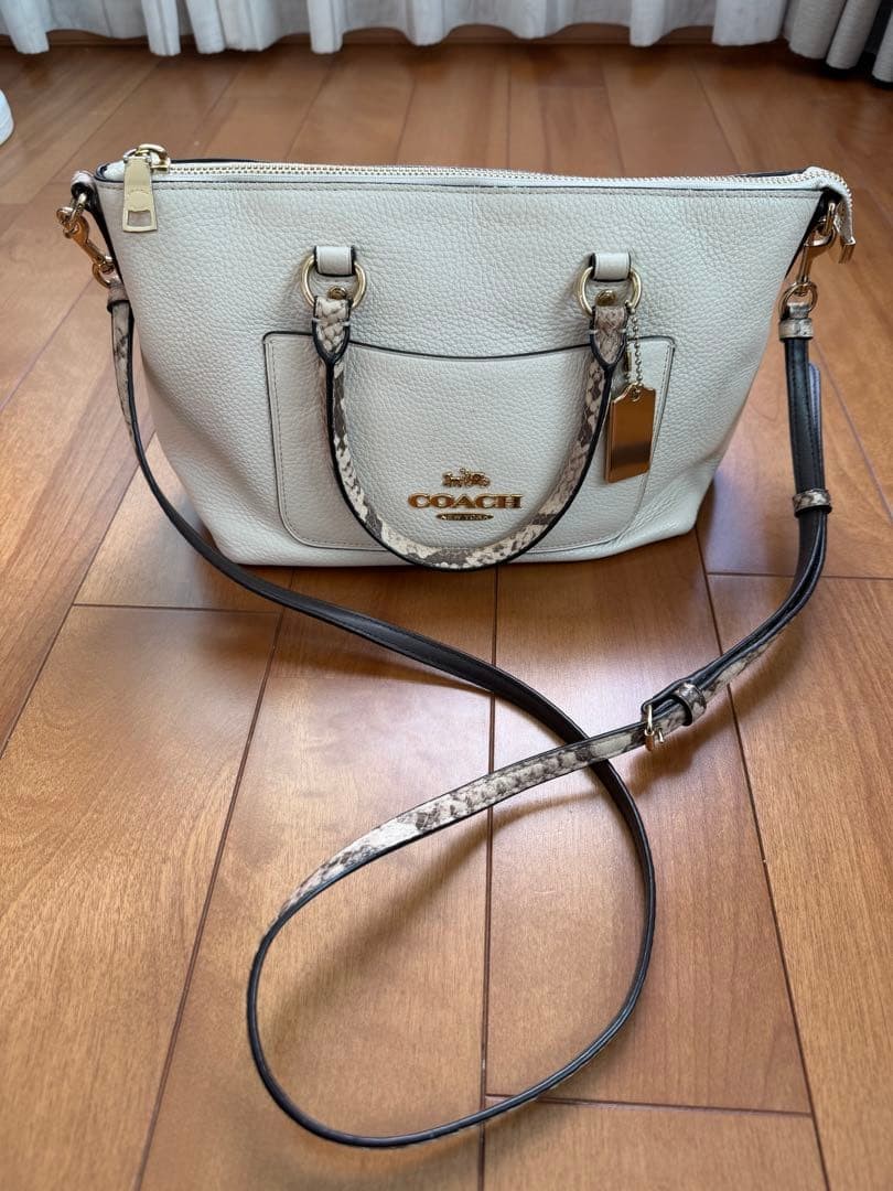 COACH Snake-Pattern Leather Mini Shoulder Bag Whi… - image 3