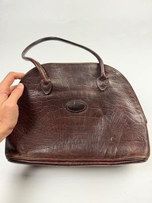 Vintage Mulberry Brown Croc Embossed Leather Shoulder Bag Tartan