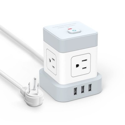 Power Strip Usb Baykul Flat Plug Extension Cord Cube 4 Outlets 3 Usb Ports 5Ft