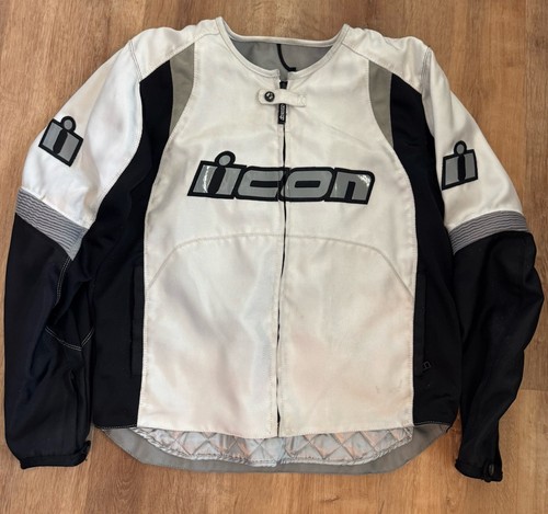 ICON Overlord Motorcycle Textile Jacket Men’s XL White Black Removable Liner