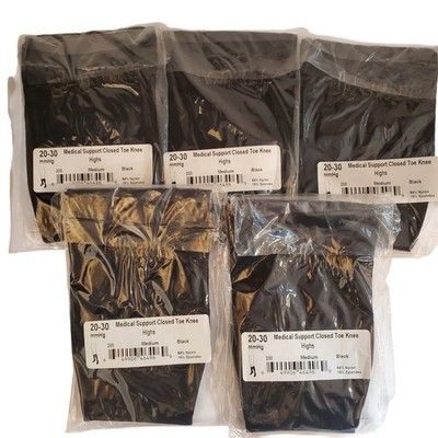 Lot of 5 Med Ames Walker 20-30 mmHg Medical Compression Knee Highs Socks Black