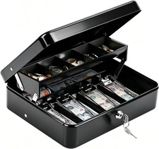 KYODOLED Cash Box with Money Tray and Key Lock, 1mm Thick Metal Cash Drawer