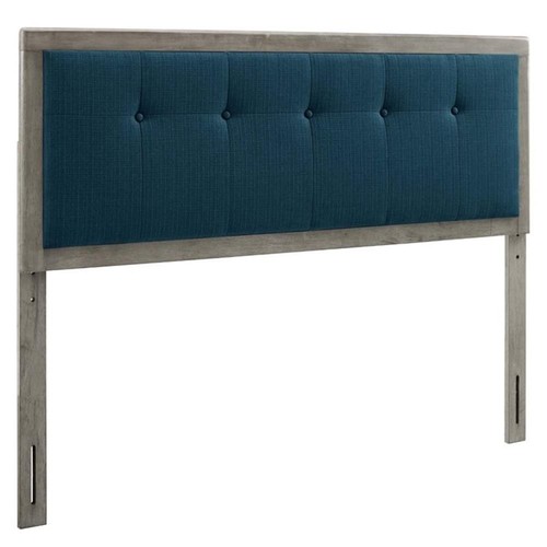 Pemberly Row Tufted King Fabric and Wood Headboard in Gray/Azure Blue - Picture 1 of 9