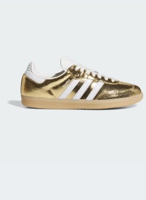 Adidas Samba OG Shoe Womens Size 7 Cracked Metallic Pack - Gold