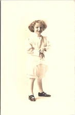 Young Girl in White Dress & Hat, Early 1900s Portrait RPPC Postcard