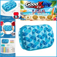 Blue Pencil Case 8.3x5.3x2.9 Inch Zipper Box Holds 60 Pens EVA Polyester for