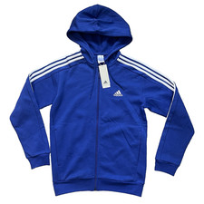 NWT Adidas Sz Small Essentials French Terry 3-Stripes Full-Zip Hoodie Royal Blue