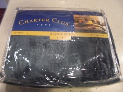 Charter Club Home navy blue Colette king size bedskirt new in package low shipng