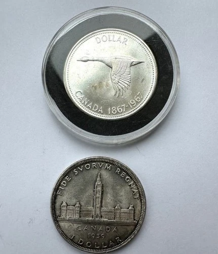 (2) Foreign Coin Canada Silver Dollars, 1939 & 1867-1967, Both Coins Fine/AU