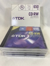 TDK CD-RW 650mb  For Computer Writers  74 Minutes 4X 5 Count Box - New