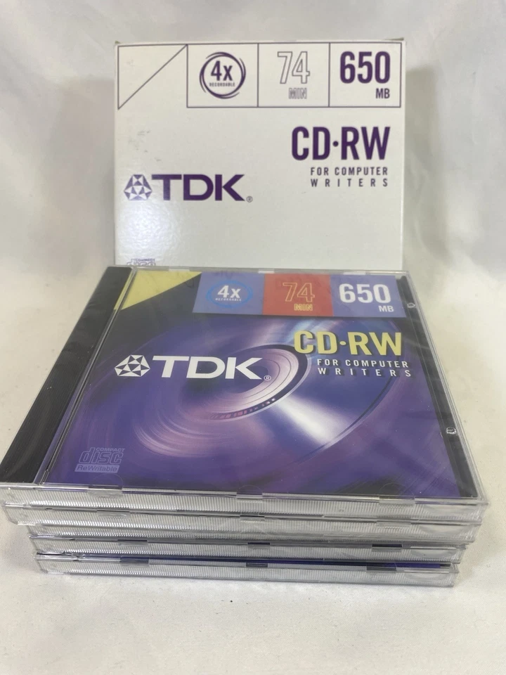 TDK CD-RW 650mb “For Computer Writers” 74 Minutes 4X 5 Count Box - New - Image 2 of 4