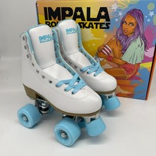 Impala Kids Roller Skates - White with Blue Wheels, US Youth Size 3