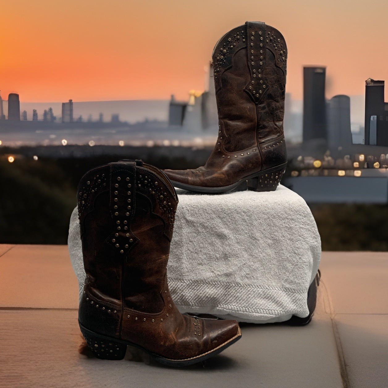 Ariat Brown Leather Rhinestone Cowgirl Boots 6.5B Snip Toe 10006850