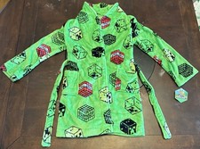 Minecraft Dark Creeper  TNT Block Boy  s Soft Green Print Bathrobe Size 12 NEW 