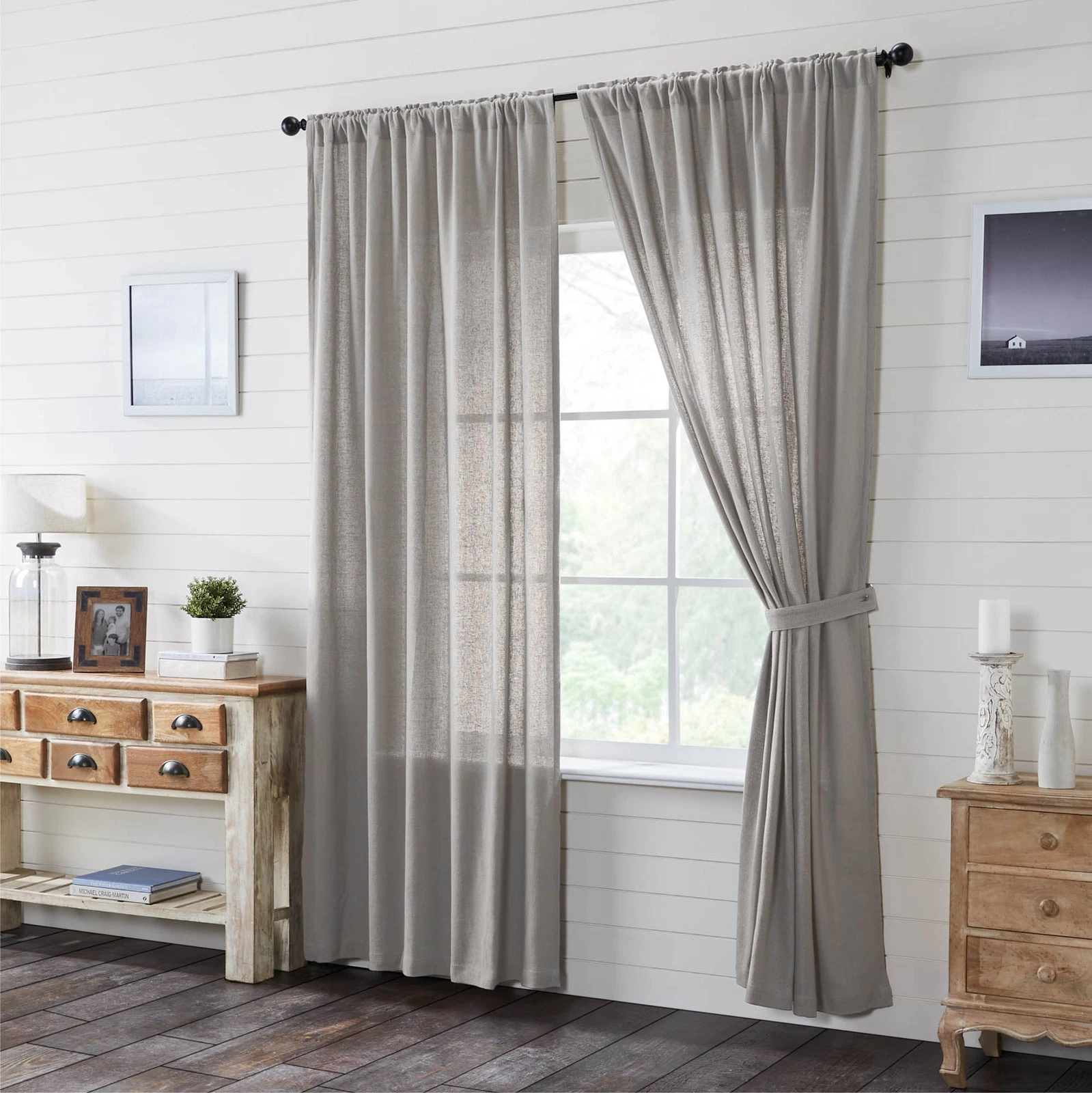 VHC Brands Burlap Dove Grey Farmhouse Window Curtains