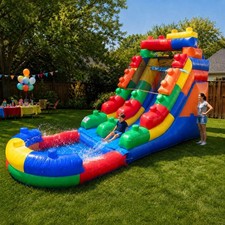 Inflatable Water Slide with Blower 15 ft Commercial Blocks Kids Splash Pool