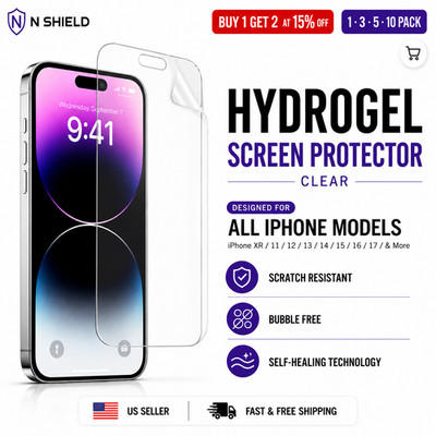 Hydrogel Screen Protector iPhone 17 16 15 14 13 12 11 XR Self-Healing HD Clear