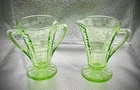 Vintage Green Uranium Sugar & Creamer Set, A.H. Block Optic, UV Reactive