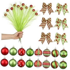  34 Pcs Elf Christmas Tree Ornaments Set Includes 16 Red and Green Elf Ball 