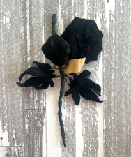 Antique Vintage Millinery Velvet Flower and Leaves Black Color