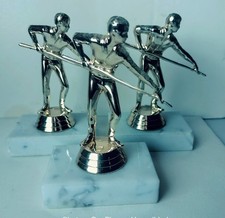 Lot Of Three 5" Male Pool Billiards Player Trophies With Marble Base-Trophy