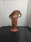 Roseville Pottery Clematis 382-7 Vase Pink Matte Floral Branch Handle (UH)