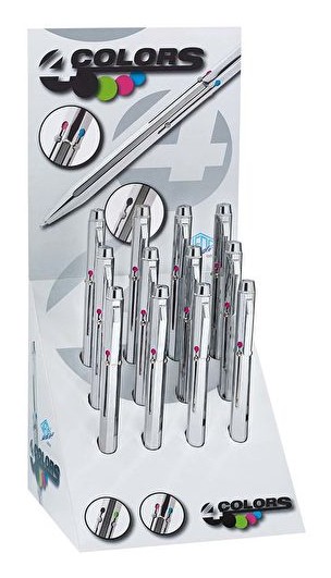 3991304 Wedo WEDO Vierfarb-Kugelschreiber mit Schiebemechanik, Display chrom, au