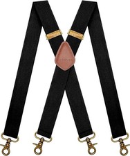 Vintage Suspenders Men Heavy Duty 4 Snap Hooks for Belt Loops Adjustable X Back