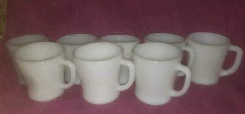 Lot 8 vintage white FIRE KING Anchor Hocking D handle MILK GLASS MUGS Federal